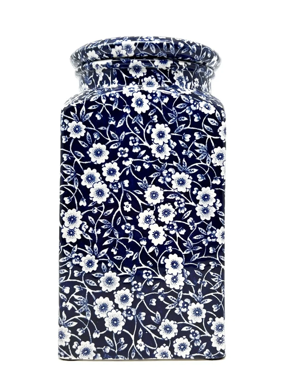 Vintage Royal Crownford Calico Blue & White Lidded Canister Floral Ironstone Jar